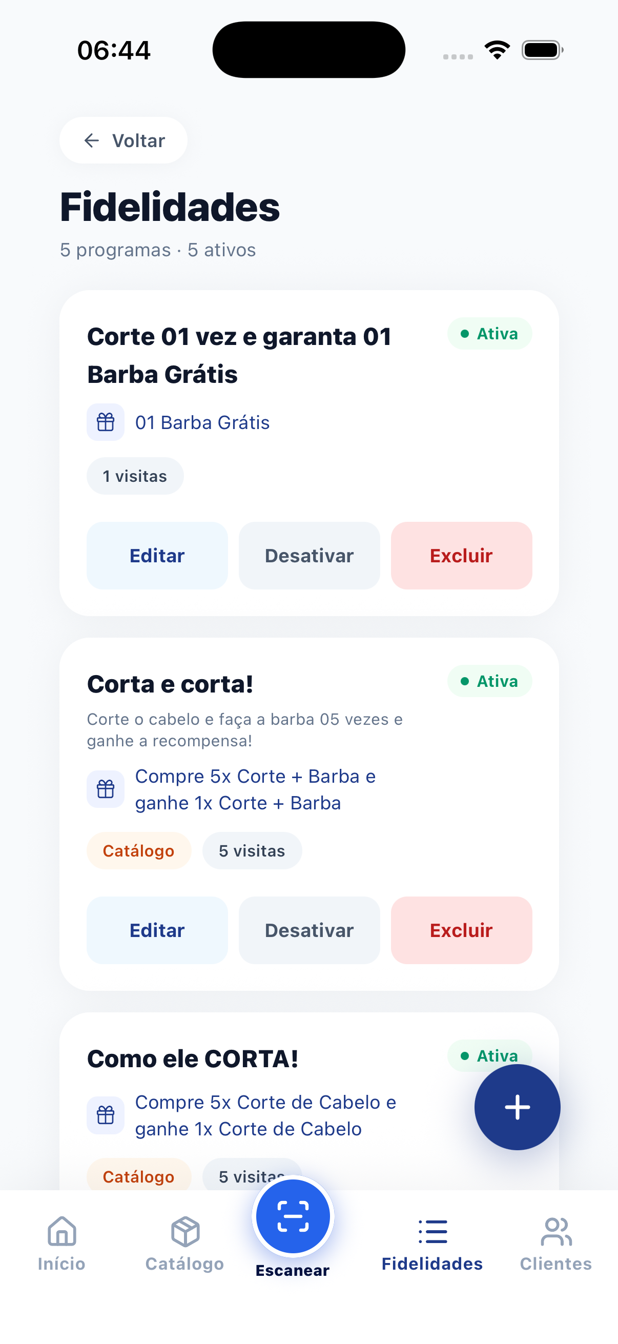 Programas de fidelidade cadastrados